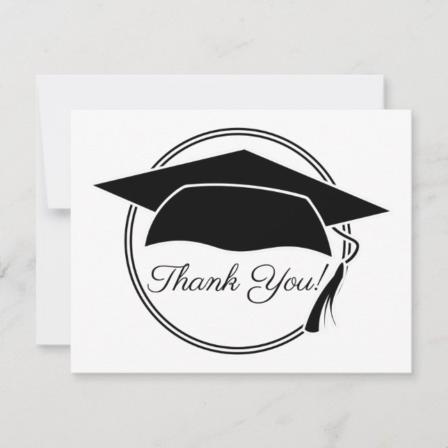 Tarjeta De Agradecimiento Black White Graduation Cap Gracias (Anverso)
