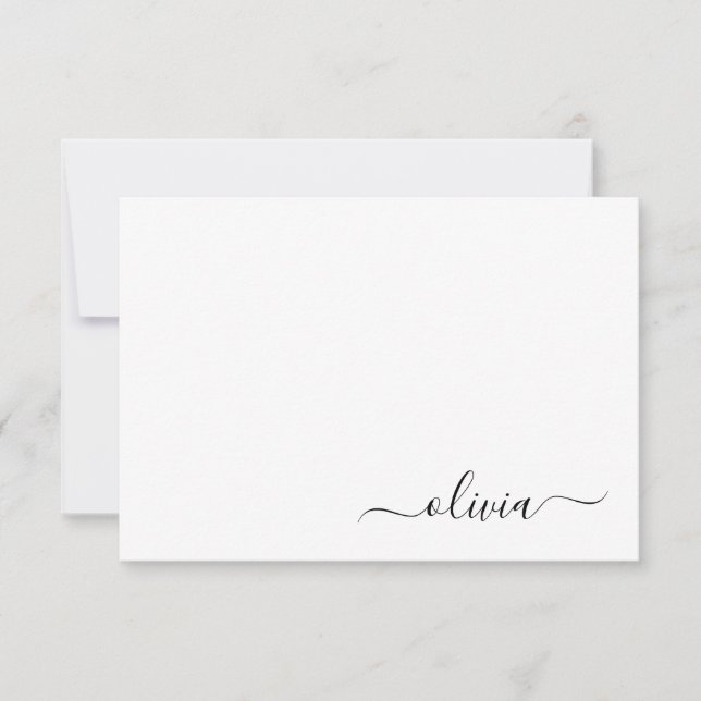 Tarjeta De Agradecimiento Black White Modern Script Girly Monograma Nombre (Anverso)