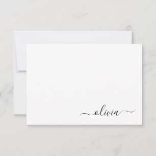 Tarjeta De Agradecimiento Black White Modern Script Girly Monograma Nombre