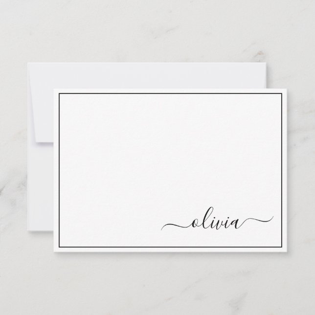Tarjeta De Agradecimiento Black White Modern Script Girly Monograma Nombre (Anverso)