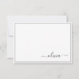 Tarjeta De Agradecimiento Black White Modern Script Girly Monograma Nombre