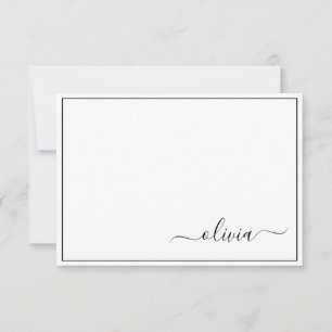 Tarjeta De Agradecimiento Black White Modern Script Girly Monograma Nombre