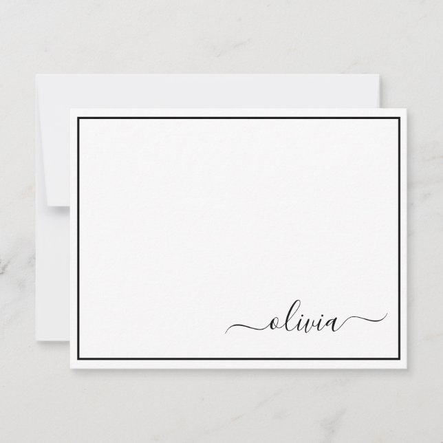 Tarjeta De Agradecimiento Black White Modern Script Girly Monograma Nombre (Anverso)