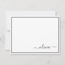 Black White Modern Script Girly Monograma Nombre