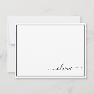 Tarjeta De Agradecimiento Black White Modern Script Girly Monograma Nombre