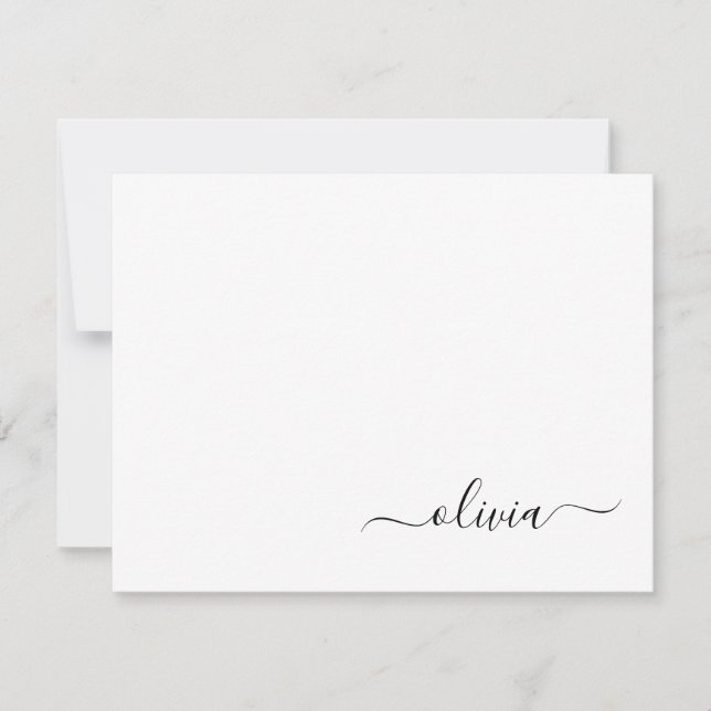 Tarjeta De Agradecimiento Black White Modern Script Girly Monograma Nombre (Anverso)