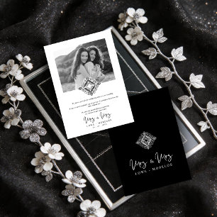 Tarjeta De Agradecimiento Black & White Mrs & Mrs Ornamental Flourish LGBT