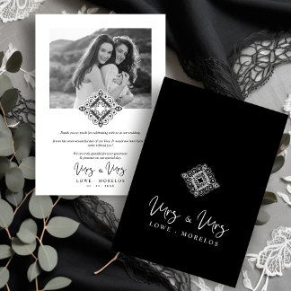 Tarjeta De Agradecimiento Black & White Mrs & Mrs Ornamental Flourish LGBT