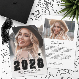 Tarjeta De Agradecimiento Black White Photo Graduation