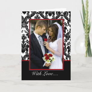 Tarjeta De Agradecimiento Black White Red Damask Photo