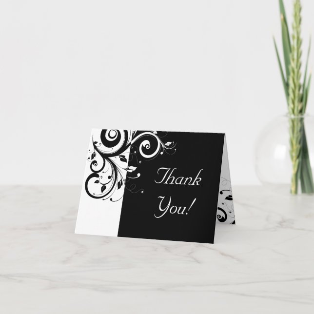 Tarjeta De Agradecimiento Black + White Reverse Swirl Gracias Cartas (Anverso)