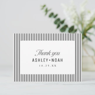 Tarjeta De Agradecimiento Black & White Striped Elegance Classy Wedding