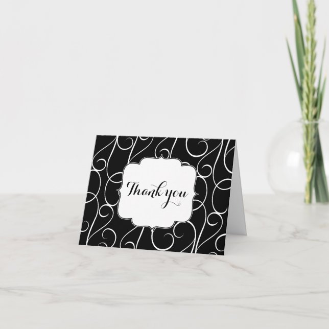 Tarjeta De Agradecimiento Black & White Swirls Elegant Thank You Card (Anverso)