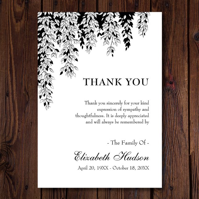 Tarjeta De Agradecimiento Black White Tree Branch Bereavement Funeral  (Subido por el creador)