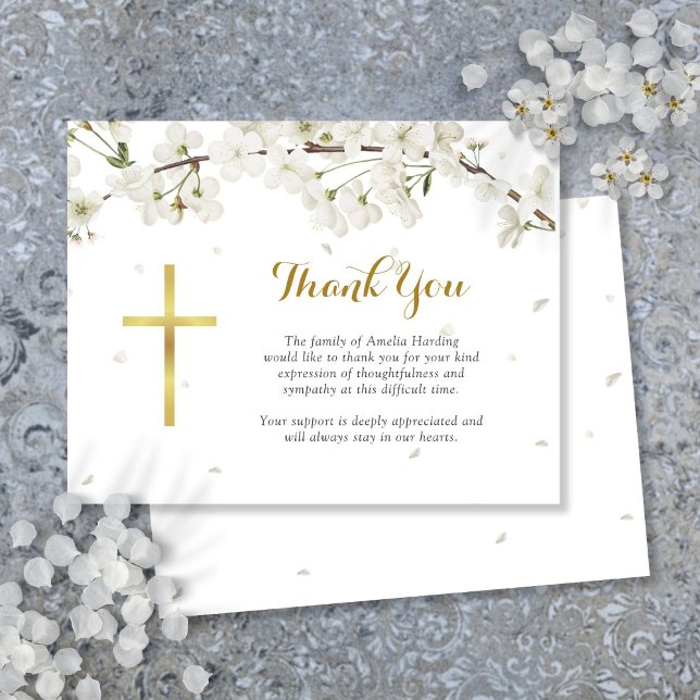 Tarjeta De Agradecimiento Blanca Flor Funeral Cristiano (White Blossom Funeral Christian Thank You Card)