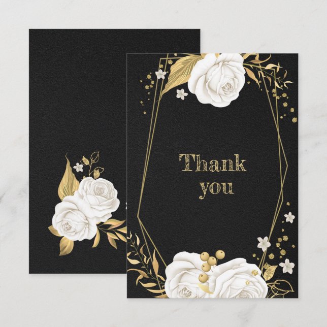 tarjeta de agradecimiento blanca floral geométrica (Anverso / Reverso)