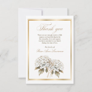 Tarjeta De Agradecimiento Blanca Hortensia Elegante Marco Dorado Funeral