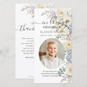 Tarjeta De Agradecimiento Blanco Azul Floral Foto Funeral Memorial
