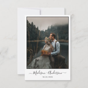 Tarjeta De Agradecimiento Blanco claro moderno con dos Bodas de fotografía