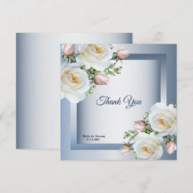 Blanco Floral Elegante Azul Gris