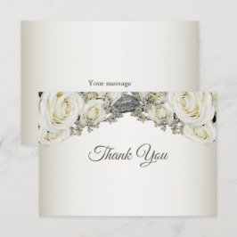 Tarjeta De Agradecimiento Blanco Floral Verde Beige Elegante Moderno Boda