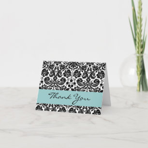Tarjeta De Agradecimiento Blanco Negro Aqua bajo Damask Gracias V212
