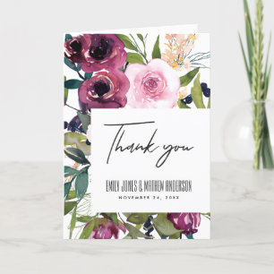 TARJETA DE AGRADECIMIENTO BLANCO RUBOR BURGUNDY GREEN FLORAL BUNCH BODA