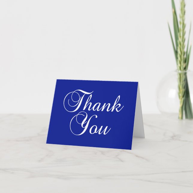 Tarjeta De Agradecimiento Blanco sobre el guión azul real (Anverso)