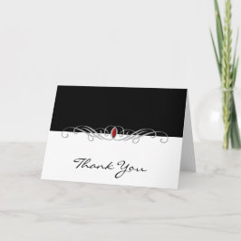 Tarjeta De Agradecimiento Blanco y negro con acento de rubíes gracias cardar
