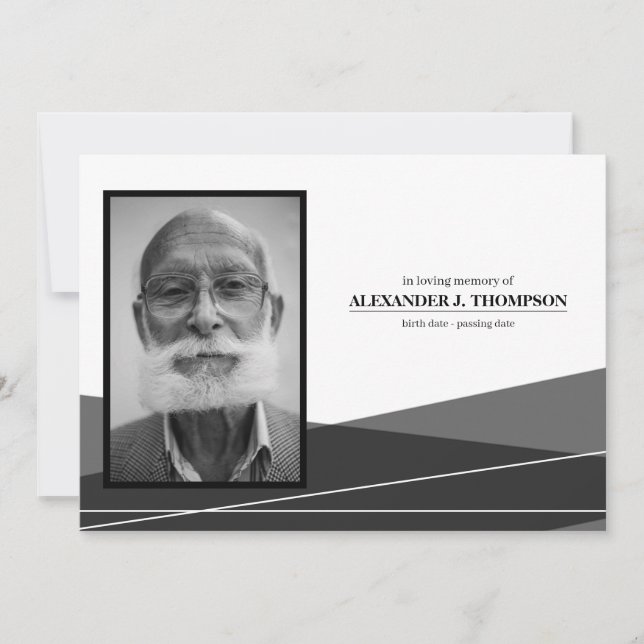 Tarjeta De Agradecimiento Blanco y negro moderno en funeral de memoria amoro (Anverso)