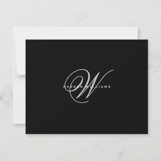 Tarjeta De Agradecimiento Blanco y negro monogramado (Anverso)