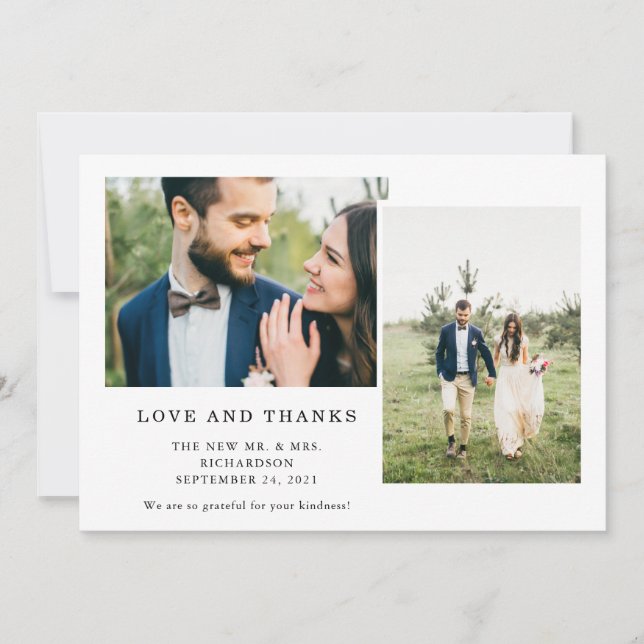 Tarjeta De Agradecimiento Blanco y negro simple | Tres Bodas fotográficos (Anverso)