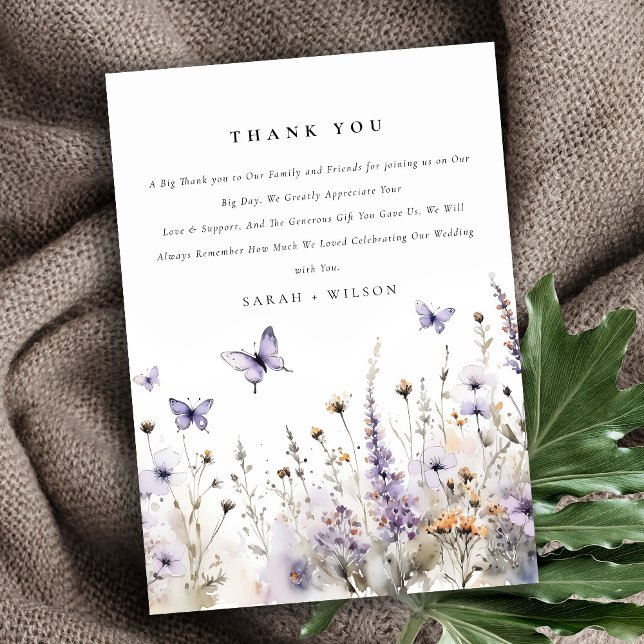 Tarjeta De Agradecimiento Blanda Lilac Flor silvestre mariposa Boda Jardín (Subido por el creador)