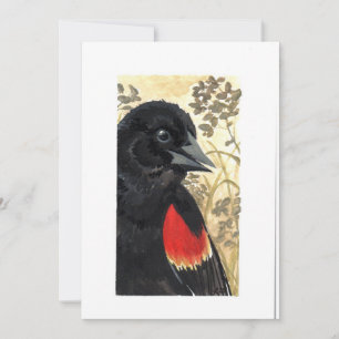 Tarjeta De Agradecimiento Blank - Red Wingen Black Bird Watercolor