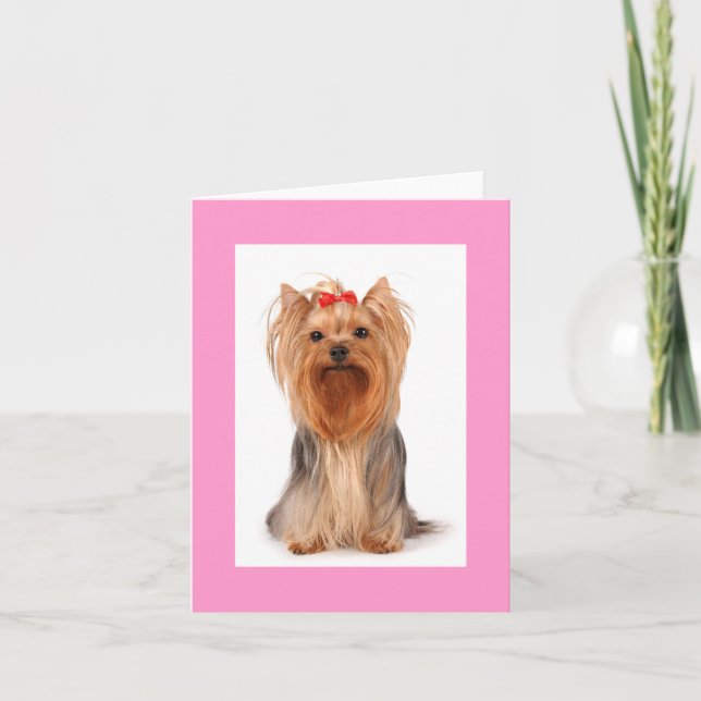 Tarjeta De Agradecimiento Blank Yorkshire Terrier Cuppy Dog Notecard (Anverso)