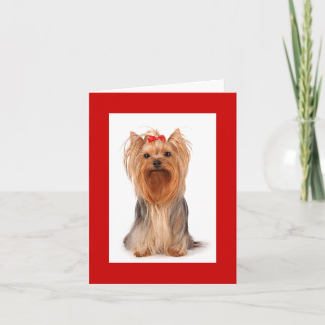 Tarjeta De Agradecimiento Blank Yorkshire Terrier Cuppy Dog Notecard (Anverso)