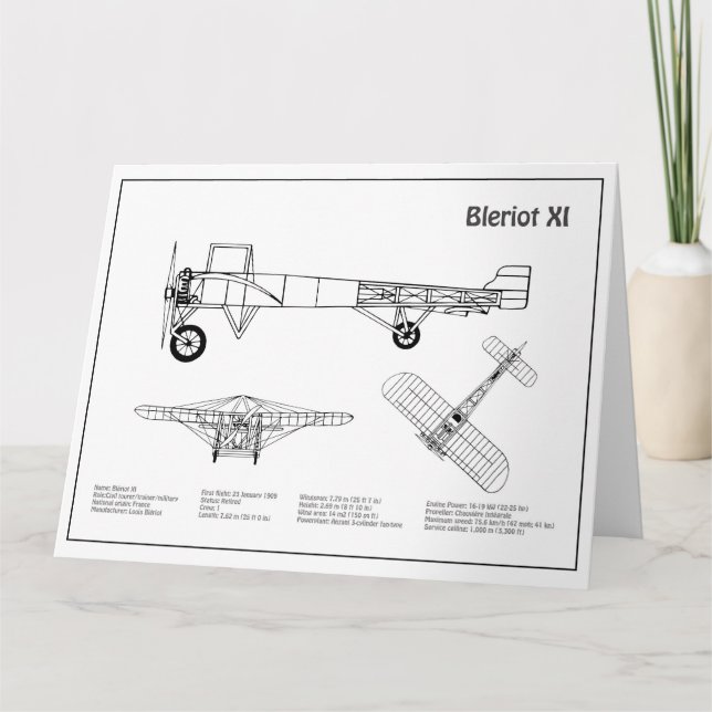 Tarjeta De Agradecimiento Bleriot XI - Planes de dibujo del plano aéreo BD (Anverso)