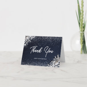 Tarjeta De Agradecimiento Bling Diamantes de Denim Elegante Clásico Azul Ple