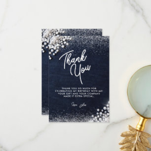 Tarjeta De Agradecimiento Bling Diamantes de Mezclilla Elegante Fiesta Azul