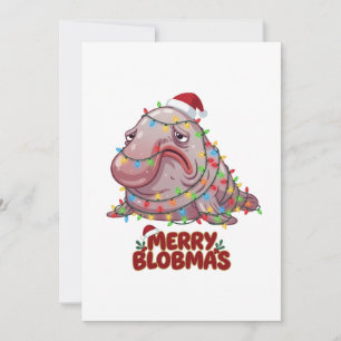 Tarjeta De Agradecimiento Blobfish Santa Sombrero Luces de Navidad Feliz Blo