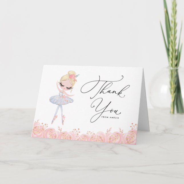 Tarjeta De Agradecimiento Blonde Ballerina con vestido blanco Cumpleaños flo (Anverso)