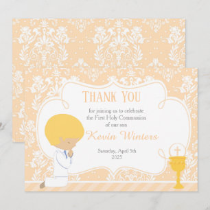 Tarjeta De Agradecimiento Blonde Boy First Communition Damask