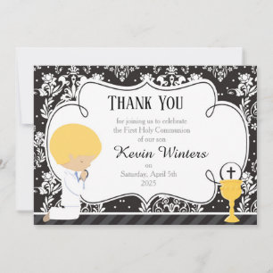 Tarjeta De Agradecimiento Blonde Boy First Communition Damask