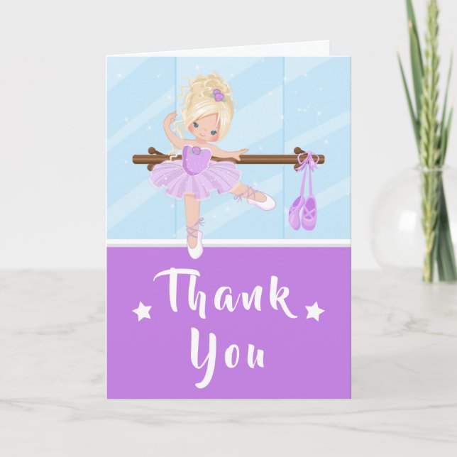 Tarjeta De Agradecimiento Blonde Hair Ballerina Purple Birthday Gracias Ca (Anverso)