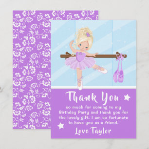 Tarjeta De Agradecimiento Blonde Hair Ballerina Purple Birthday Gracias Ca