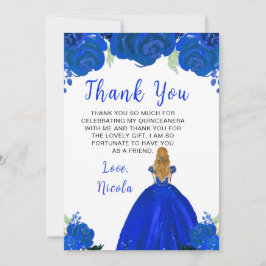 Tarjeta De Agradecimiento Blonde Hair Princess Blue Floral Quinceanera