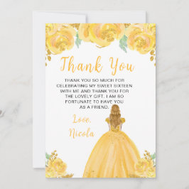 Tarjeta De Agradecimiento Blonde Hair Princess Gold Sweet Sixteen