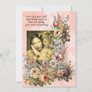 Tarjeta De Agradecimiento "Blooming all Along" cita chica bonito y flores