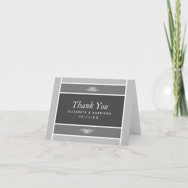Tarjeta De Agradecimiento Bloque Pastel Moderno - Gris Siver - Boda (Anverso)