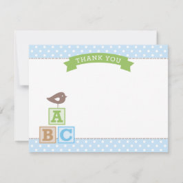 Tarjeta De Agradecimiento Bloques ABC azules y verdes Pájaro Niño